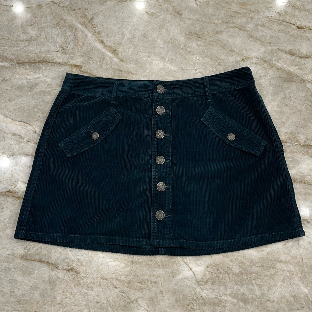 American Eagle High-Rise A-Line Corduroy Skirt Dark Teal Size 14 Short